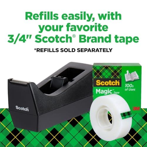 Scotch C-38 Desktop Tape Dispenser, Black, 1-Inch Core, Weighted Non-Skid Base 9