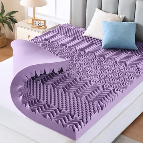 MUXHOMO 3 Inch 7-Zone Queen Mattress Topper, Egg Crate Memory Foam Mattress Topper Queen Size for Back Pain, Lavender Cooling Gel Infused Bed Pad, CertiPUR-US and Oeko-TEX Certification (60"×80")