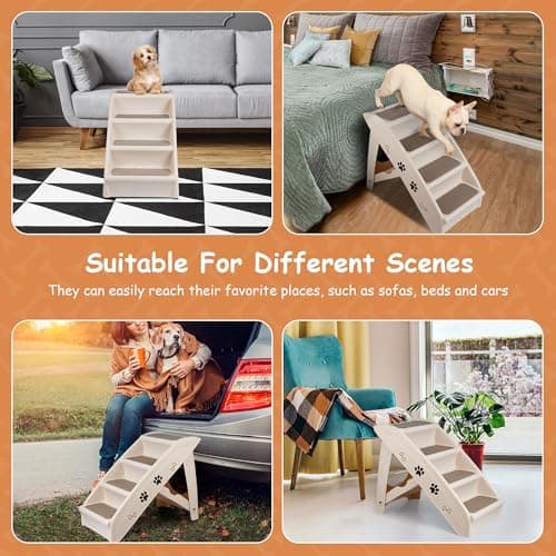 20" H 4-Step Dog Stairs for Small Dogs and Cats, Non-Slip Dog Steps for High Beds, Couch, Sofa, Sturdy Pet Steps (Tan) 7