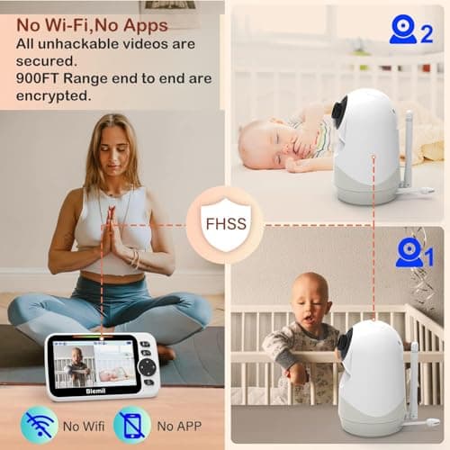 Blemil Upgrade Baby Monitor with 30-Hour Battery, 5" Large Split-Screen Video Baby Monitor with 2 Cameras and Audio, Remote Pan/Tilt/Zoom, Two-Way Talk, Room Temperature, Night Vision, 1000ft Range 7