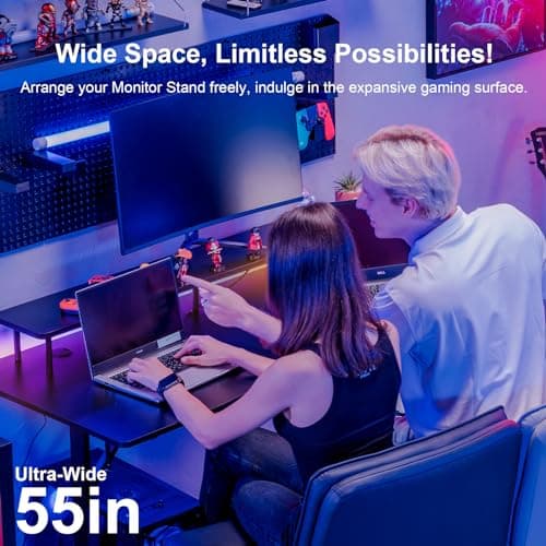 GTPLAYER 55 Inch Gaming Desk with LED Lights, Computer Gamer Desk with Monitor Stand, Ergonomic Carbon Fiber Surface Gaming Table with Mouse Pad for Home Office, RGB 5