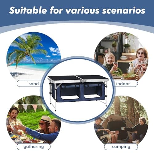 Camp Field Camping Folding Aluminum Table with Adjustable Legs,Outdoor Picnic Foldable Table for Travel Beach, Backyards, BBQ, Party and Gift... (Black) 7