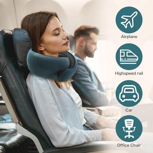BSZXD Memory Foam Travel Neck Pillow for Airplanes，Ultimate Comfort and Support, Ideal for Airplane and Car Travel ，Compact, Convenient, and Versatile Airplane Sleeping Pillow., Peacock Blue 6