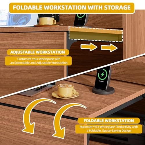 DWVO Sewing Craft Table with Storage, Craft Armoire with Fold-Out Table and USB Power Outlets, Large Capacity Sewing Cabinet with Adjustable Shelves for Home or Studio 6