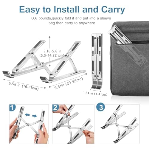 ivoler Laptop Stand, Laptop Holder Riser Computer Tablet Stand, 6 Angles Adjustable Aluminum Ergonomic Foldable Portable Desktop Holder Compatible with 10-15.6” MacBook,iPad, HP, Dell, Lenovo Silver 5