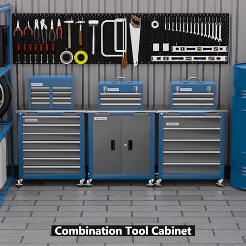 LARBANKE 7-Drawer Rolling Toolbox,Tool Box with 360° Lockable Wheels and Padded Feet,Tool Chest with Keyed Locking System and Drawer Liners,can be Combined Storage System with Tool Chest 6