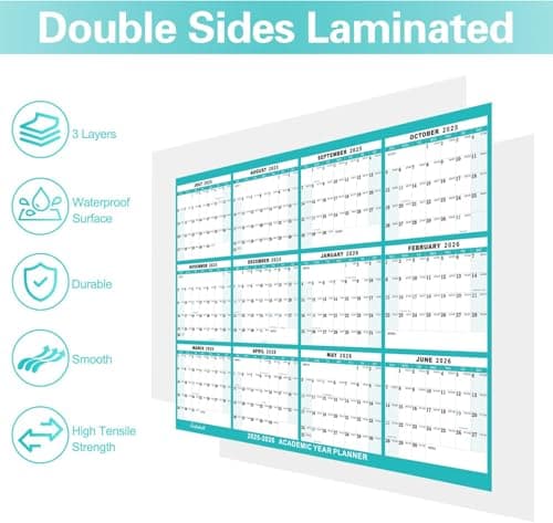 24"x36" Academic Wall Calendar 2025-2026, JUL 2025 - JUN 2026 12 Months Large Calendar, Erasable, Wet & Dry Erase Laminated, Vertical/Horizontal Reversible, Yearly Wall Planner with Julian Dates 2
