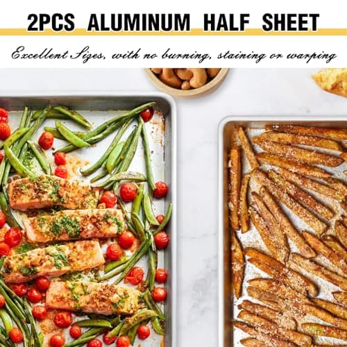 Commercial Quality Baking Sheet Pan Set, Natural Aluminum Cookie Sheet, Umite Chef Warp Resistant Baker's Half Sheet Pan, Large Thick Cookie Tray Pans for Baking, Roasting(2 Pack, 18X13In) 5