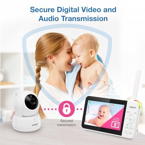 VTech VM924-2 Remote Pan-Tilt-Zoom Baby Monitor with 2 Cameras & Audio,5" LCD Screen,Up to 17Hrs Video Streaming&31Hrs Battery for Audio,Night Vision,1000ft Range,Soothing Sounds,Temperature Sensor 5