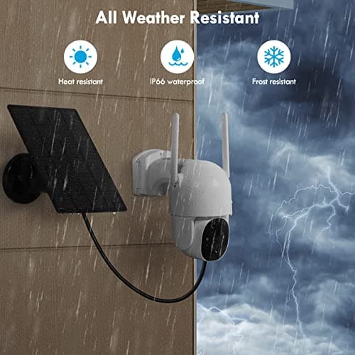 Poyasilon Solar Security Cameras Wireless Outdoor, Wireless Cameras for Home/Outdoor Security, 355°PTZ, 3MP 2K FHD WiFi Camera with Spotlight, Motion Detection, Siren, Color Night Vision, SD/Cloud 7