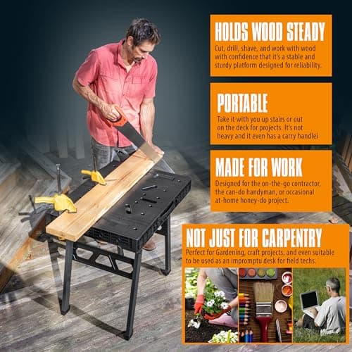 Express Folding Worktable, Easy Setup Portable Folding Workbench, 34" W x 24" D Lightweight Versatile Worktable with 1650 Lbs Load Capacity Work Benches for DIY Home Improvements Professional Worksite 2