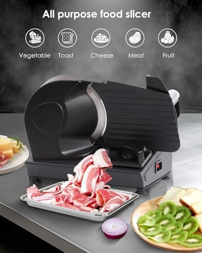 Valley Sportsman Meat Slicer Machine for Home - Electric Deli Meat Slicer with 7.5" Stainless Steel Blade, Adjustable Thickness Food Slicer Cuts Meat, Bread, Cheese, Easy to Clean, Black 6