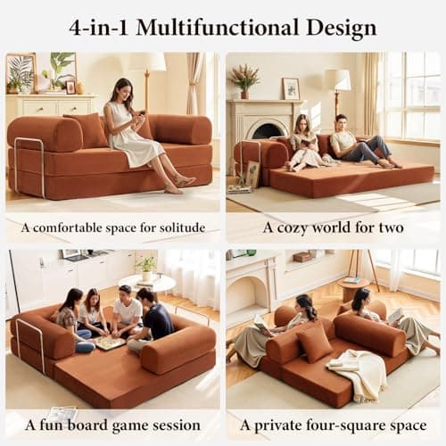 BestGlory Convertible Floor Sofa Bed, Corduroy Modular Floor Couch with Pillow, Comfy Modern Sofa Convertible Folding Couches for Living Room Bedroom 6