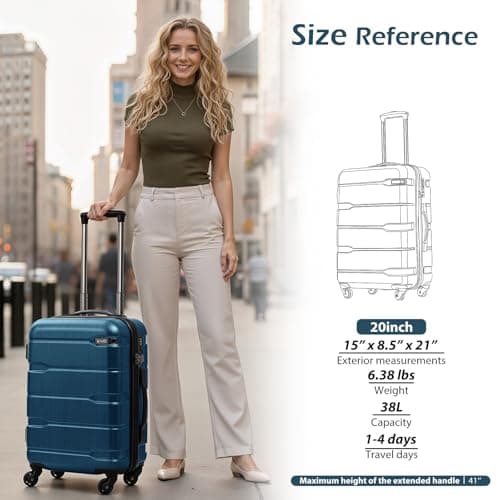 Coolife Carry On Luggage 22x14x9 Airline Approved Hardside PC+ABS Suitcase with TSA Lock, Lightweight Rolling Travel Luggage with Spinner Wheels(Caribbean Blue, 20in) 7