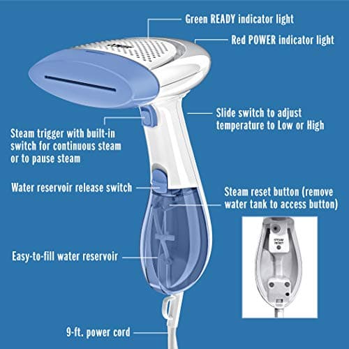 Conair Handheld Garment Steamer for Clothes, ExtremeSteam 1200W, Portable Handheld Design,White/Blue 6