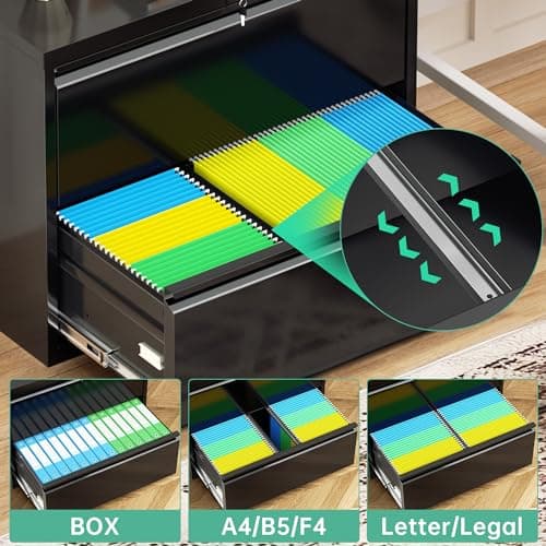 Bonusall Lateral File Cabinet 2 Drawer, Metal Lateral Filing Cabinet with Lock, Locking Horizontal Drawers File Cabinets for Legal/Letter / A4 / F4 Size for Home Office, Steel, Heavy Duty, Black 5