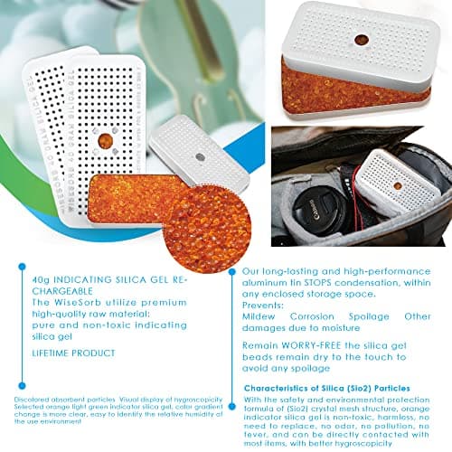 Wisesorb 40 Gram Pack of 4 Silica Gel Canister, Gun Safe Dehumidifiers (Orange to Green), Reusable Desiccant Moisture Absorber for Car, Closet 10