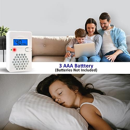 Carbon Monoxide Detector Alarm with Digital LCD Display, CO Detector Alarm with Replaceable Battery,Test-Reset Button, Low Battery Indicator, Portable,complies with UL2034(Batteries NOT Included) 7