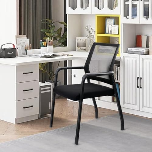 KLASIKA Desk Chair No Wheels, Arm Chair with Ergonomic Lumbar Support and Thickened Seats Cushion, Waiting Room Chairs for Office School Church Guest Reception, Black 6
