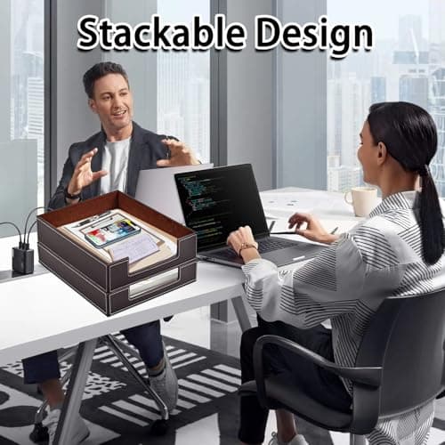 Leather Letter Tray, Office Supplies Desk Organizer for Mail Paper Files Magazines Jewelry Cosmetics,Luxury Letter Holder&Multipurpos Stackable Office Desktop Storage Box,Coffee 8