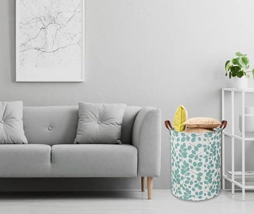 HIYAGON Laundry Baskets,Canvas Fabric Laundry Hamper,Collapsible Toy Storage Organizer Bins,Gift Basket for Bedroom, Clothes, Nursery,Kids,Boys (Eucalyptus leaves) 6