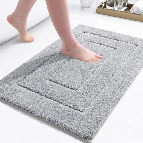 Buganda Bathroom Rugs, 24" x 16", Soft and Absorbent Microfiber Bath Rugs, Non-Slip Shaggy Shower Carpet, Machine Wash Dry Bath Mats for Bathroom Floor, Tub and Shower, Grey