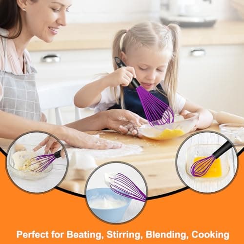 HOTEC 4 Pieces Silicone Whisks for Cooking, Wire Balloon Whisks Egg Beater, Non-slip Handle Whisk for Non-stick Cookware Perfect for Cooking, Stirring, Beating and Blending (Purple) 6
