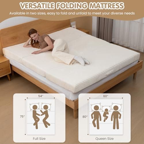 5-in-1 Convertible Folding Sofa Bed,Full Tri-Fold Mattress with Removable L-Shaped Armrests,Corduroy Boneless Couch Floor Sofa Futon Couch Sleeper with Pull Out Bed for Living Room Bedroom Apartment 5