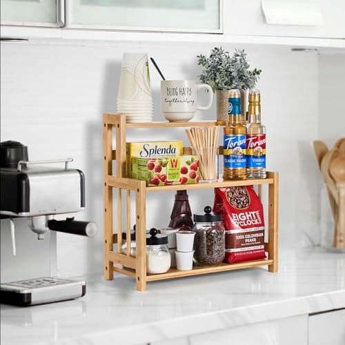 Sorbus Kitchen Countertop Organizer Bamboo Wooden Counter Storage Shelf Rack for Spice, Soap, Skin Care, Makeup Display Stand, Bathroom Shelves, Vanity, Office (3-Tier) 7