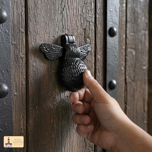 Mystic Colonial Medieval Cast Iron Door Knocker Bumble Bee, 4 Inch Rustic Black Finish Decorative Front Door Accent with Mounting Screws 5