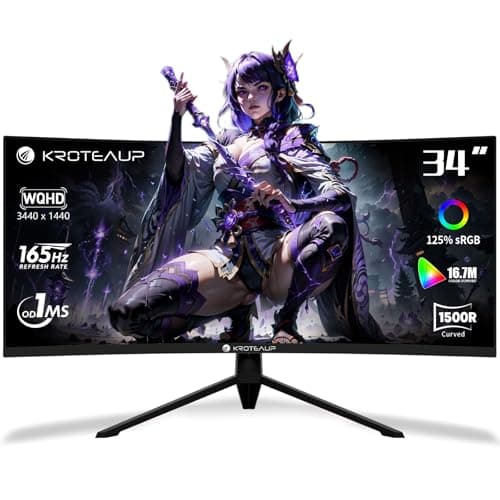 34 Inch Curved Gaming Monitor, (3440x1440) 165Hz Ultrawide Computer Monitor, AMD FreeSync, 1500R, HDR, 125% sRGB, DCI-P3 92%, HDMI/DP and Built-in Speaker, VESA 100 x 100mm "