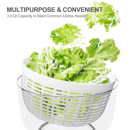 Smile mom Salad Spinner Small Lettuce Spinner Kitchen Gadgets Vegetable Washer, High Efficiency for Home Kitchen Washing & Drying Leafy Vegetables, One-Handed Handle Easy Press 3.8 Qt White 5