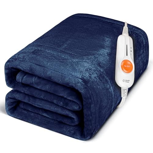 Gintao Electric Heated Blanket Throw,Double Flannel Electric Throw with 3 Heating Levels,ETL&FCC Certified, 4H Auto Off Overheat Protection,Heating Blanket for Home Office,Gifts,50"x60",Blue