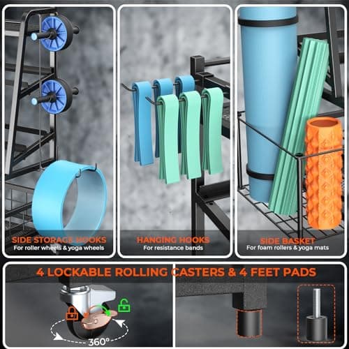 XL Dumbbell Rack Weight Stand - Adjustable Weight Rack for Dumbbells, Home Gym Storage Rack for Kettlebell, Balls,Yoga Mat Storage Holder, Workout Equipment Storage Organizer With Wheels 5