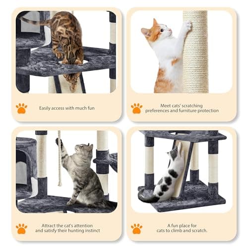 Yaheetech 79in Multi-Level Cat Trees Indoor Cat Tower with Sisal-Covered Scratching Posts, Plush Perches and Condo for Kittens, Cats and Pets - Dark Gray and White 6