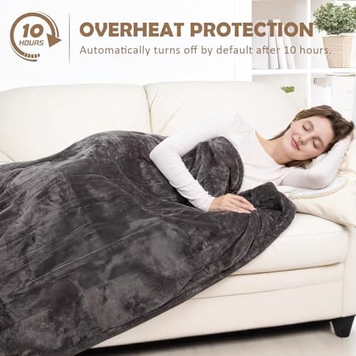 HOW'S MY HOUSE Heated Blanket 84" x 90", Dual Control Electric Blanket Queen Size with 10 Time Settings & 6 Heating Levels, Over-Heat Protection, Flannel Sherpa Super Cozy with ETL Certification, Gray 8
