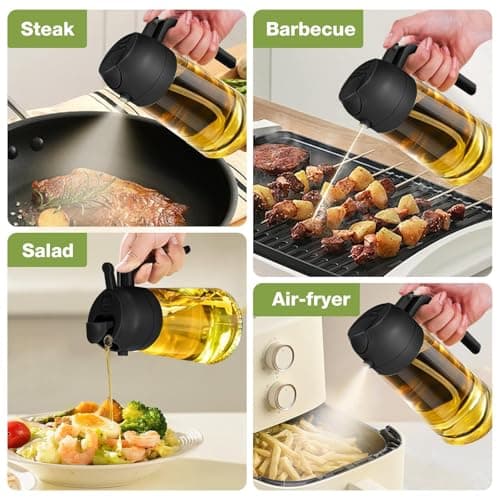 Oil Sprayer for Cooking, 2 in 1 Olive Oil Dispenser Bottle for Kitchen, 16oz/470ml Premium Glass Oil Bottle, Food-grade Oil Mister for Air Fryer, Salad, Frying, BBQ (Black) 7