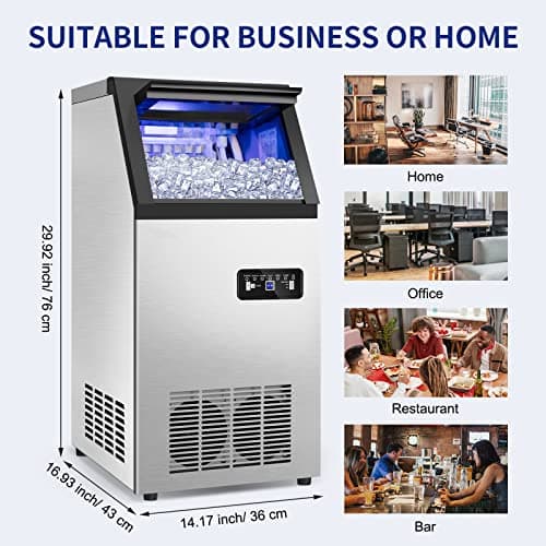 Commercial Ice Maker Machine 120Lbs/24H with 35Lbs Ice Capacity, 45Pcs Clear Ice Cubes Ready in 11-20Mins, Stainless Steel Under Counter Freestanding Large Ice Machine, 2 Water Inlet Modes 7