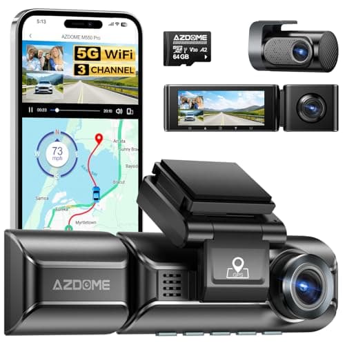 AZDOME M550 Pro 3CH Dash Cam 4K - 5G WiFi, 3.19" Screen IR Night Vision - 24H Parking Mode - 3-Channel Dash Cam - Wide-Angle Coverage - Collision Detection - Built-In GPS - Adjustable Camera Lens