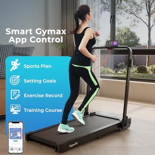 Goplus 2 in 1 Folding Treadmill, 300 LBS Capacity Walking Pad with Handle Bar, Under Desk Treadmill with Remote & APP Control and LED Display, Foldable Portable Treadmills for Home Small, Office 7