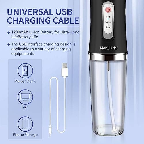 Water-Flosser-Cordless-Teeth-Cleaner Water Dental Flosser with 3 Modes 4 Jets Rechargeable IPX7 Waterproof for Travel Home Braces(Black) 7