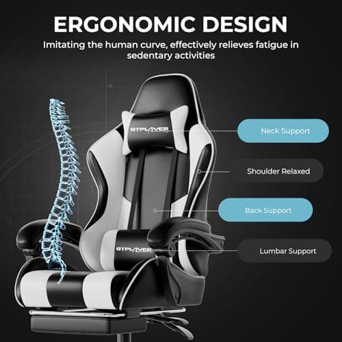 GTPLAYER Gaming Chair, Computer Chair with Footrest and Lumbar Support, Height Adjustable Game Chair with 360°-Swivel Seat and Headrest and for Office or Gaming (White) 9