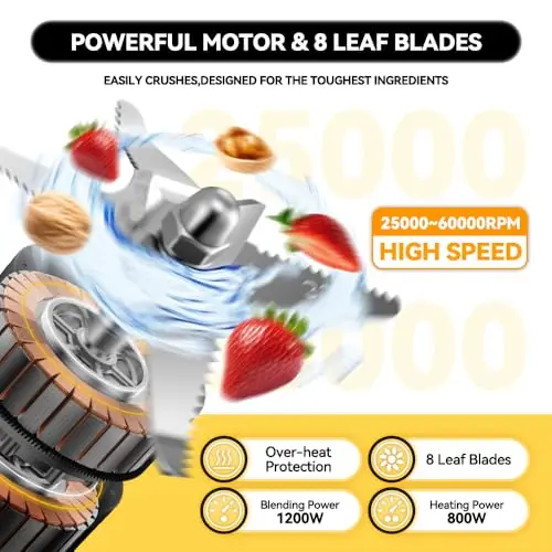 Blenders for Kitchen 59oz Glass Blenders with Heating, 1200W Adjustable blender for smoothies High Speed Food Processors Professional blender with Keep Warm 14 Functions Auto Clean for Soups Sauces 5