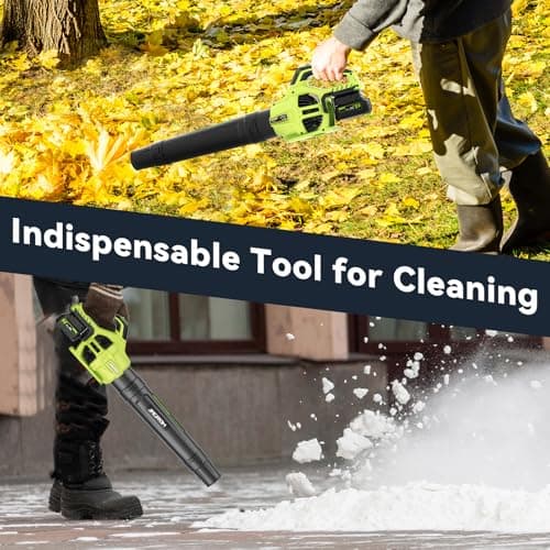 Leaf Blower Cordless with 2 x 4.0Ah Battery and Charger, 780CFM 260MPH Electric Blower with 2 Speeds, 20V Handheld Leaf Cleaner for Lawn Care, Blowing Leaves, Dust, Snow, Gravel for Patio, Yard, Green 7