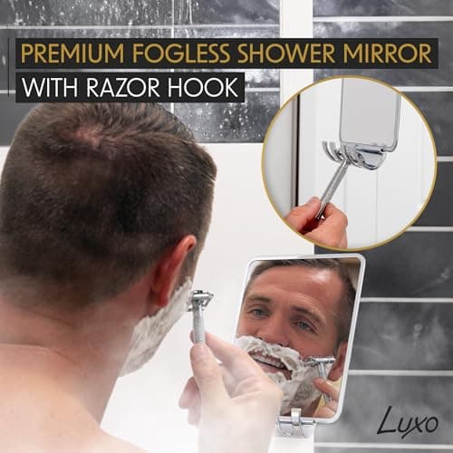 Luxo Shower Mirror, Shower Mirror fogless for Shaving with a Removable Razor Holder - Shaving Mirror for Shower with a Powerful Suction Cup - Shatterproof fogless Mirror for Shower (Chrome) 2