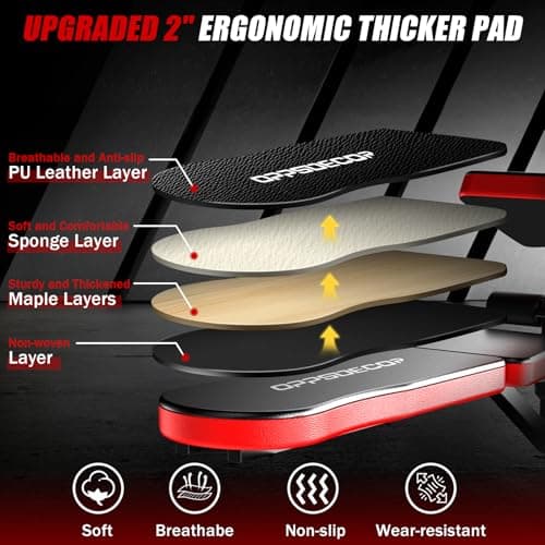 OPPSDECOR 6 in 1 900LBS Weight Bench with Leg Extension and Leg Curl, Foldable Bench Press Set and Squat Barbell Rack with Preacher Curl, Adjustable Workout Bench for Home Gym Strength Training PXZXYX1 (Red) 6