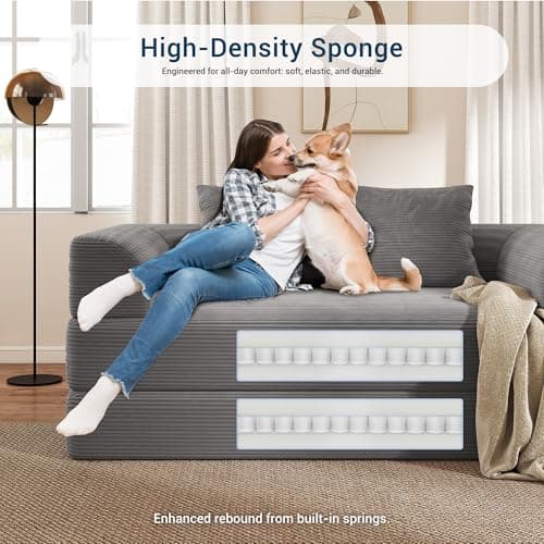 Cloud Boneless Convertible Floor Sofa Bed, 70" 4-in-1 Foldable Compressed Loveseat Lounge Sleeper 2 Seater Couches, High-Density Sponge & Corduroy Fabric Futon Daybed for Living Room Bedroom(Gray) 5