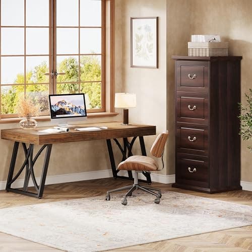 Tribesigns 4-Drawer File Filing Cabinet, Vertical File Cabinet Office Wood Filing Cabinet for A4 /Letter Size Narrow Tall File Storage for Honhe Office, Walnut 7