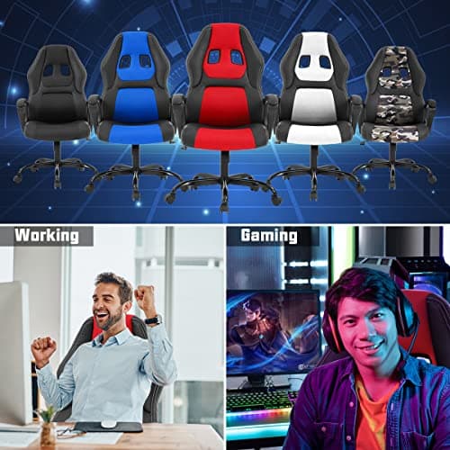 Gaming Chair PC Computer Chair Office Chair for Adult Teen Kids, Ergonomic PU Leather Gamer Chair with Lumbar Support High Back Adjustable Rolling Swivel Desk Chair, Red 8