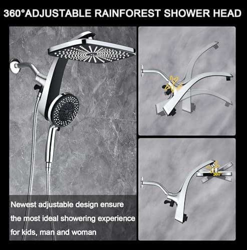 High Pressure Rain Shower Head: Upgrade Shower Heads with Handheld Spray Combo with Fixed Showerhead and 10 Sprays Handheld Shower Head, Detachable Shower head Built-in Magnetic Docking and Power Jets 6